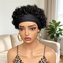 Peluca para mujer con diadema | Natural 1B, 99J, 150% de densidad, cabello humano rizado, fácil de peinar para uso diario y fiestas - Multicolor - Ver 4