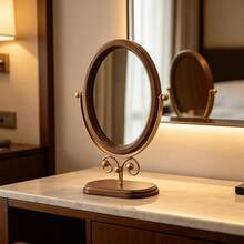 1pc Vintage Wooden Makeup Mirror, Bedroom Tabletop Mirror, Chinese Style Standing Rotatable Vanity Mirror For Home - Multicolor - View 3