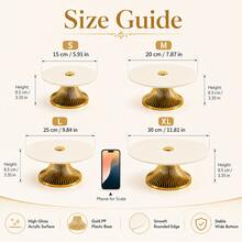 1pc Cream Acrylic Round Dessert Tray With Gold Base, Elegant Cake Plate Fruit Tray, Cupcake Display Stand For Party Afternoon Tea And Home Decor - Milky White - View 2