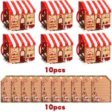 10pcs Christmas House Shape Gift Boxes With Handles Cartoon Christmas Tree Snowman Pattern Gift Packaging Box With Gift Tags Christmas Window Display Design Paper Treat Box For Winter Holiday Xmas Party Favors - Christmas Edition - View 11