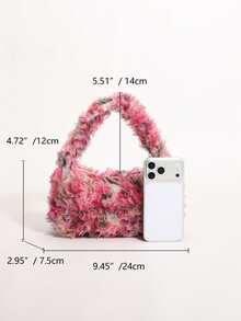 Y2K Style Cute Gradient Pink Plush Flower Shoulder Bag, Women's Fashion Daily Party Vacation Handbag - Hot Pink - View 8