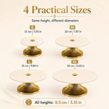 1pc Cream Acrylic Round Dessert Tray With Gold Base, Elegant Cake Plate Fruit Tray, Cupcake Display Stand For Party Afternoon Tea And Home Decor - Milky White - View 9
