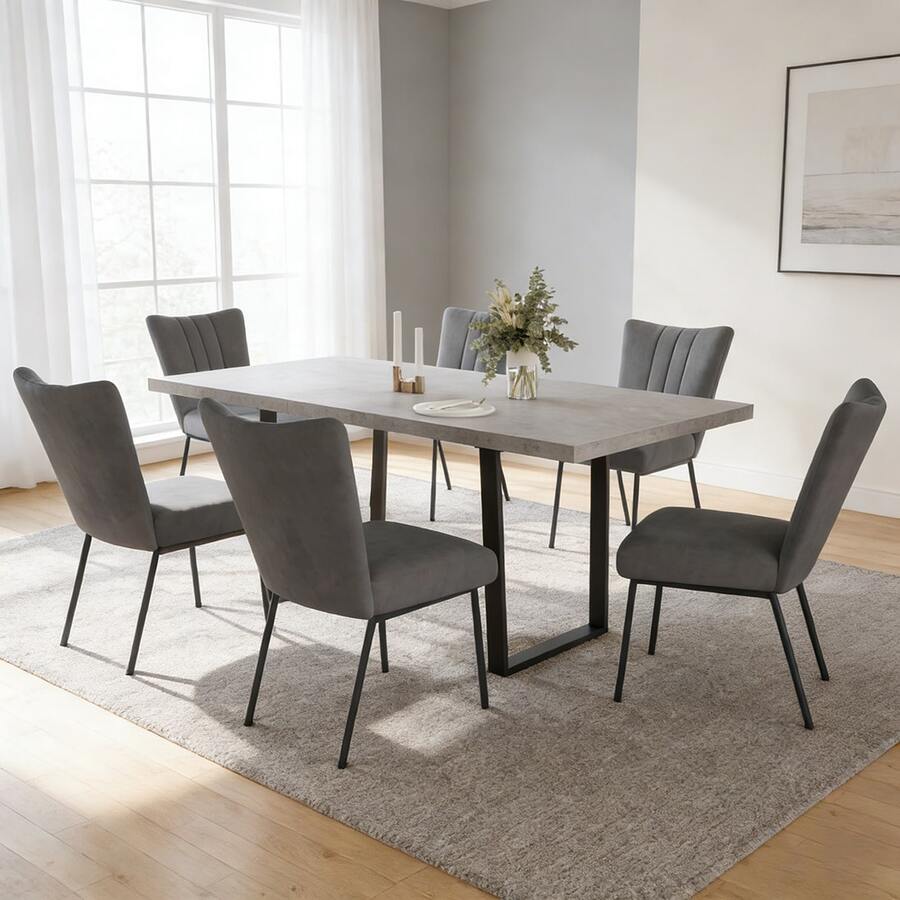 jiexi Extendable Dining Table And 4-6 Chair Set, 130-170cm Grey MDF Dining Table With Grey Velvet Dining Chairs With Metal Legs For Kitchen, Living Room - Dark Grey - View 1