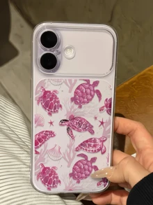 1pc Transparent Coral Pink Turtle Minimalist Full Coverage TPU Shockproof Phone Case Compatible With IPhone 17, 16, 15, 14, 13, 12, 11 Pro Max, Air - Multicolor - View 1