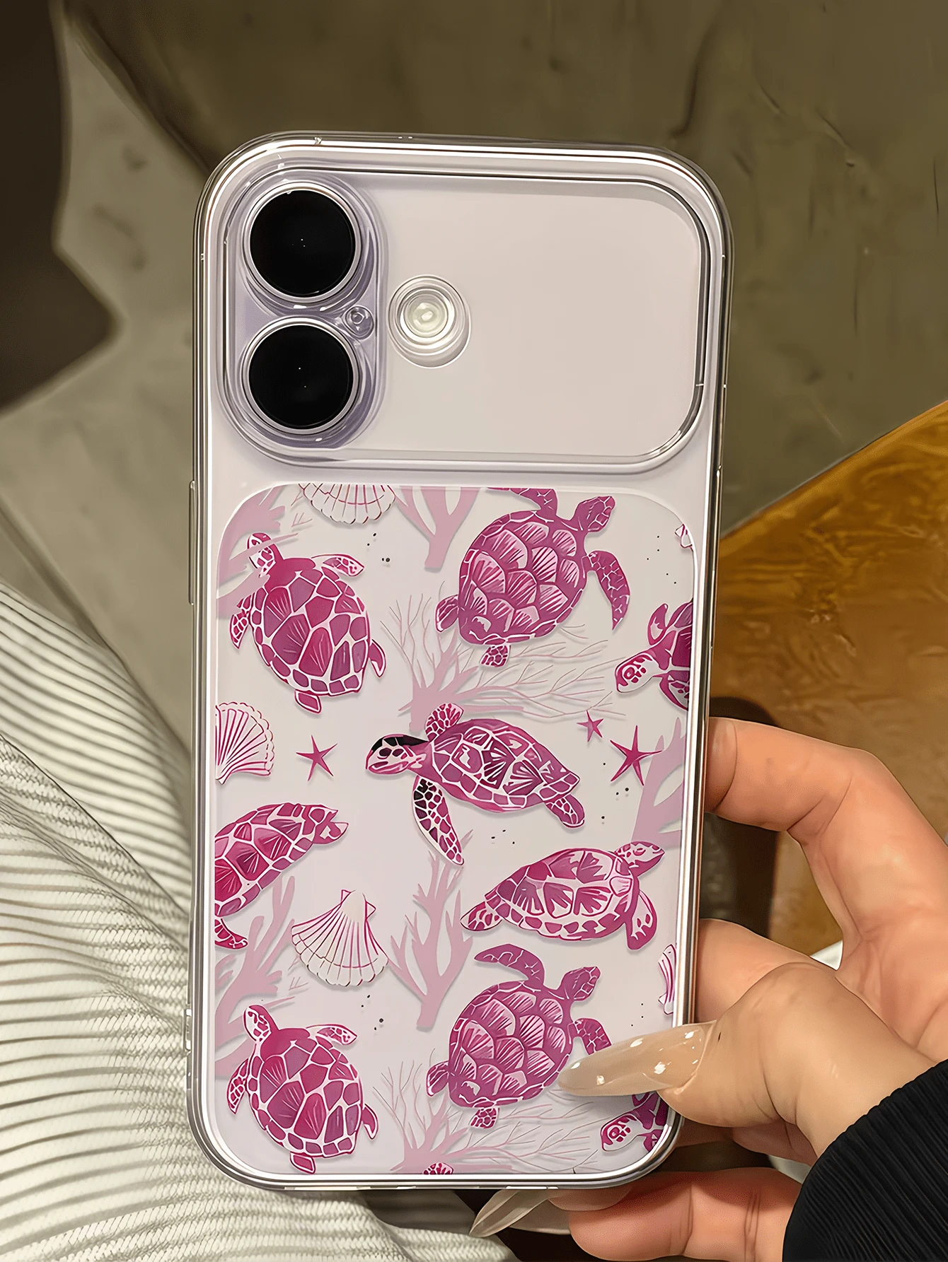 1pc Transparent Coral Pink Turtle Minimalist Full Coverage TPU Shockproof Phone Case Compatible With IPhone 17, 16, 15, 14, 13, 12, 11 Pro Max, Air - Multicolor - View 1