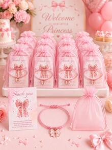 Gender Reveal Party Supplies: Pink Bow Wish Bracelet - Suitable As Baby Shower Party Favor Or Children's Party Return Gift - Pink - View 2