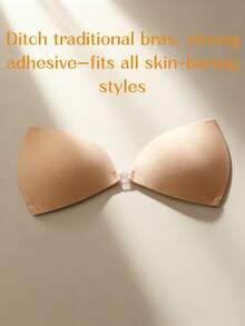 2/1 Pair Of Women's Invisible Strapless Sticky Bra, Fashionable Solid Color Push-Up Bra, Suitable For Parties, Weddings, Dresses Or Daily Use - Apricot - View 2