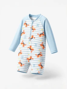 Balabala Traje de baño de una pieza con protección solar tipo rash guard con estampado de cangrejo para niño - Tono blanco - Ver 1