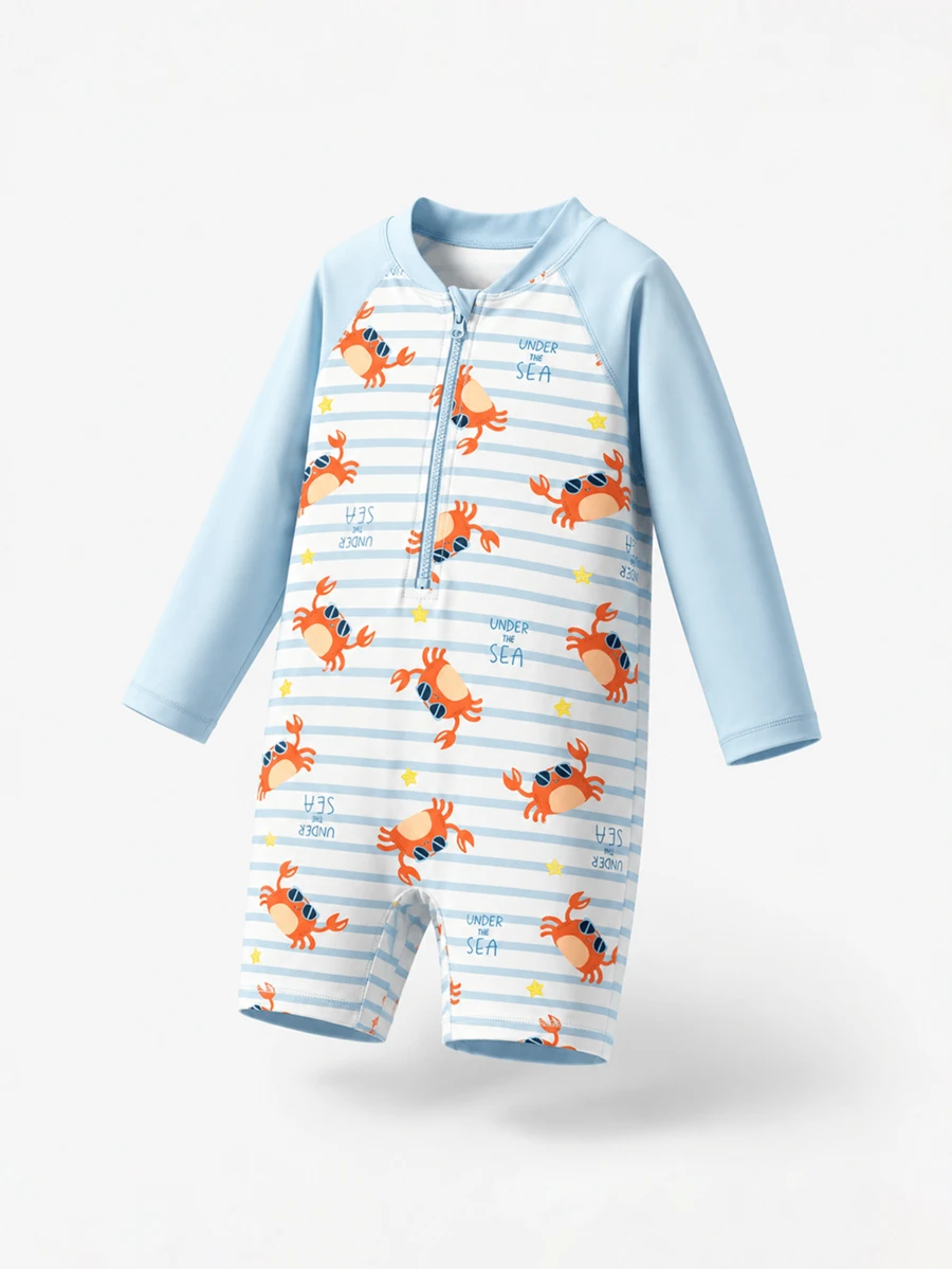 Balabala Traje de baño de una pieza con protección solar tipo rash guard con estampado de cangrejo para niño - Tono blanco - Ver 1