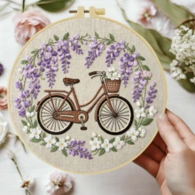 1套手工DIY刺繡套件，20x20cm/7.9x7.9英吋，花卉單車圖案，包含刺繡布料、說明書、刺繡框、針線，適合作為送給朋友或家人的節日禮物，居家與辦公室手工藝術 - A - 查看 15
