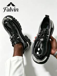 British Style Business Formal Shoes, Steel Toe Decor Oxford Shoes, Round Toe Wedding Shoes, New Shiny Patent Leather Groom Shoes, Lace-Up Driving Formal Soft Leather Shoes, Party Dress Shiny Patent Leather Brand Shoes, Thick Sole Moccasin Shoes, Office Fashion Comfortable Derby Shoes, Luxury Party Dress Office Work Shoes, PU Leather High Quality Vintage Original Handmade Shoes - Black - View 4