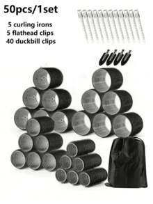 50Pcs/Set Self Grip Hair Rollers And Clips Set, Includes Self Holding Hair Curlers And Duckbill Clips, Hair Salon Curlers, DIY Styling, Optional Individual Items Purchase - Multicolor - View 10