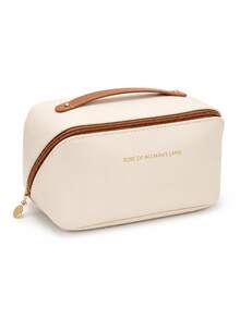 Waterproof PU Leather Cosmetic Bag, Makeup Organizer Pouch, Portable Toiletry Bag, Waterproof PU Skincare Storage Bag, Large Capacity Double-Layer Makeup Bag With Compartments, Spacious Toiletry Bag With Dividers - Multicolor - View 10