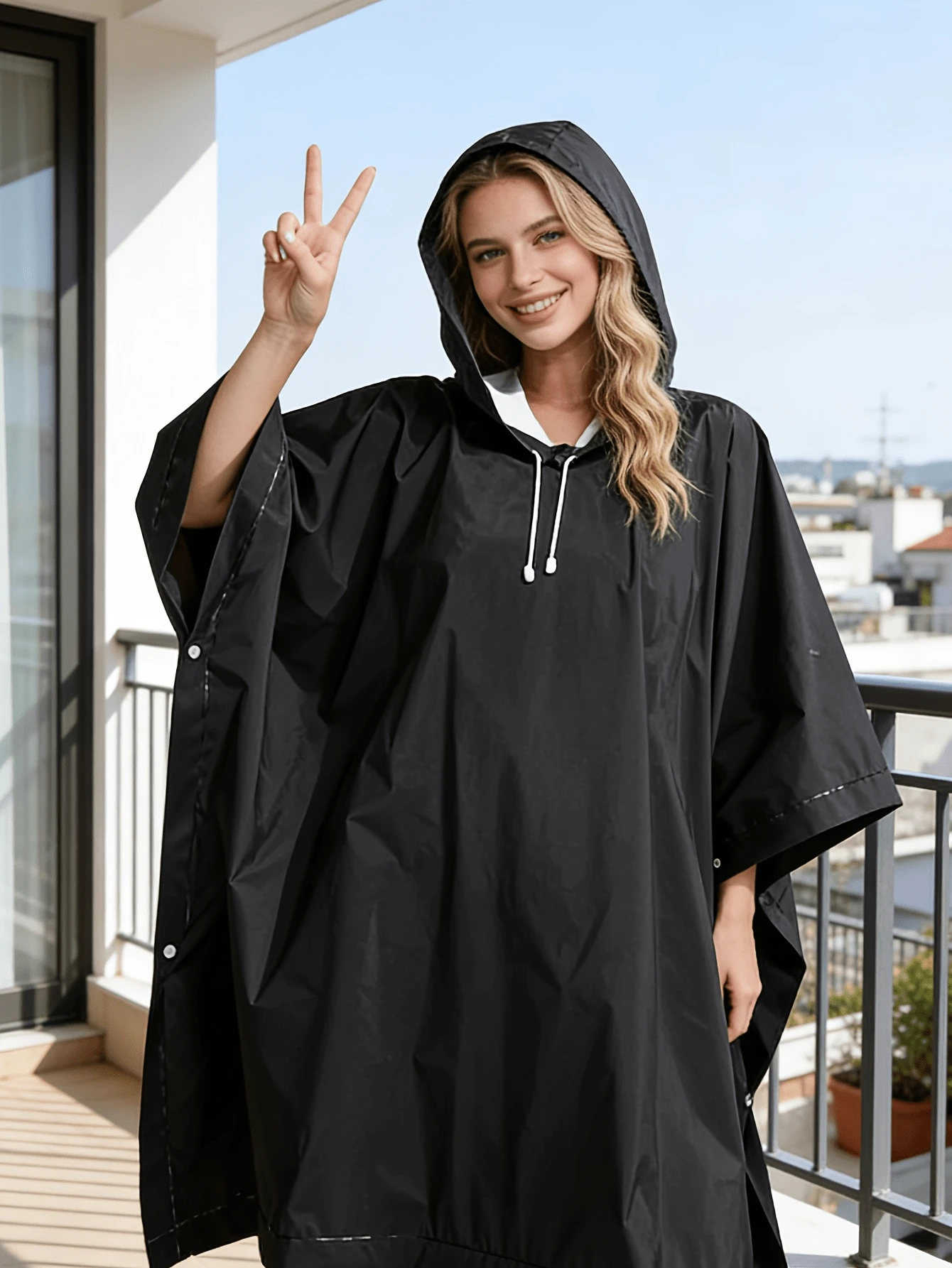 1/2pcs Black Reusable Raincoat, Portable Waterproof Long Thick Cape, Suitable For Travel And Outdoor Activities, Ideal For Backpacking, Hiking, Fishing And More - Multicolor - View 1