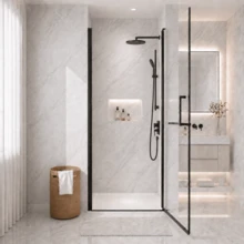 32-33.2" X 72" Semi-Frameless Pivot Shower Door 6mm 1/4" Tempered Glass 1.2inch Adjustable Width Reversible Installation Matte Black - Black + Glass + Aluminium1 - View 7