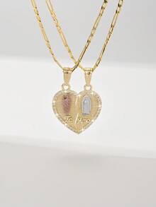 Heart Puzzle Necklace Niche Two-Piece Heart Pendant Layered Couple Luxury High-End Clavicle Chain - Yellow Gold - View 11