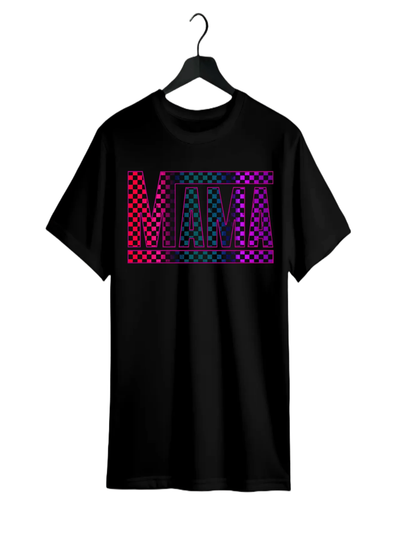 Casual Checkered Mama Tee – Unisex Relaxed Fit For Effortless Style - 黑色 - 查看 1