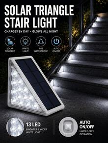 2/6pcs Outdoor Triangular Solar Step Lights, 13 LED IP65 Waterproof Solar Stair & Landscape Lights, Decorative Ambient Lighting For Yard, Villa, Balcony, Garden, Stairs, Street And Other Outdoor Scenes - Multicolor - View 2