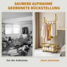 Golden Schwerlast Kleiderständer Garderobenständer auf Rollen Metall +Aufbewahrungskorb - Übersicht 4