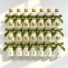 50 Pcs Mini Empty Transparent Bottles For Olive Oil With Gold Cap And Olive Green Satin Bow, Food Containers For Wedding Favors, Farmhouse Events, Baptism, Handmade Gifts - Green - View 5
