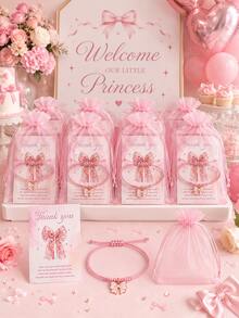 Gender Reveal Party Supplies: Pink Bow Wish Bracelet - Suitable As Baby Shower Party Favor Or Children's Party Return Gift - Pink - View 9