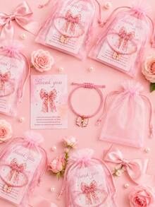 Gender Reveal Party Supplies: Pink Bow Wish Bracelet - Suitable As Baby Shower Party Favor Or Children's Party Return Gift - Pink - View 8