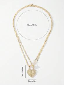 Heart Puzzle Necklace Niche Two-Piece Heart Pendant Layered Couple Luxury High-End Clavicle Chain - Yellow Gold - View 7