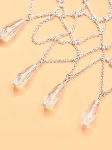 STONEFANS 1pc New Mesh Hair Chain, Elegant Versatile Tassel Headpiece Bridal Chain Hair Accessory - Silver - View 3