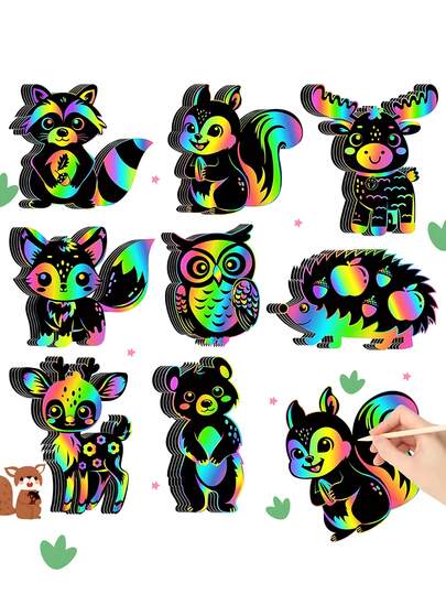 84pcs-Animal Rainbow Scratch Art Bookmark Set, Includes Forest, Fox, Deer, Owl, Squirrel And Other Patterns Erasable Paper Labels And Pen Ribbons, Woodland Forest Themed Magic Scratch Art Bookmarks, Student Bookmark Kit, Back To School Supplies, Suitable For DIY Crafts, Hanging Decoration, Birthday Party Gifts And Classroom, Back To School DIY Kit, Gift Bag Fillers, Forest Themed Party Supplies (Multiple Styles)