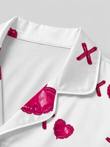 2pcs Men's Pajama Set, Satin Silk Heart Print Button Long Sleeve Top And Pants Lounge Wear Set, Autumn/Winter, Perfect Gift - Multicolor - View 6