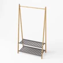 Perchero con 2 estantes, perchero con barra para colgar ropa resistente, armario con zapatero, para pasillo, dormitorio, armario abierto. Perchero de bambú, tendedero con barra para colgar ropa - Color natural - Ver 10