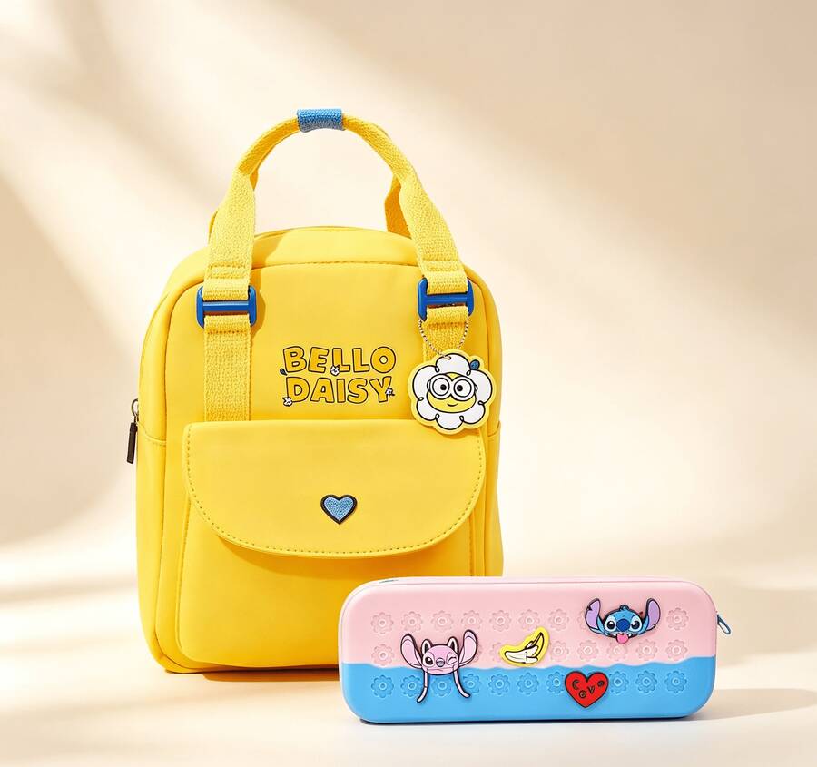 Miniso Minion 後背包與 Disney Stitch 文具收納袋套組，適合女童與男童上學使用 - backpack+pencil case - 查看 1