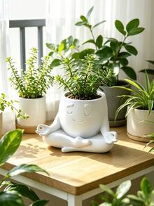 أصيص نباتات عصارية بتصميم تمثال تأمل، تصميم فريد ومثير للاهتمام وجذاب، مناسب لزراعة النباتات الخضراء الصغيرة/الزهور/النباتات العصارية، مثالي لعشاق النباتات وديكور المكتب الإبداعي - متعدد الألوان - مشاهدة 3