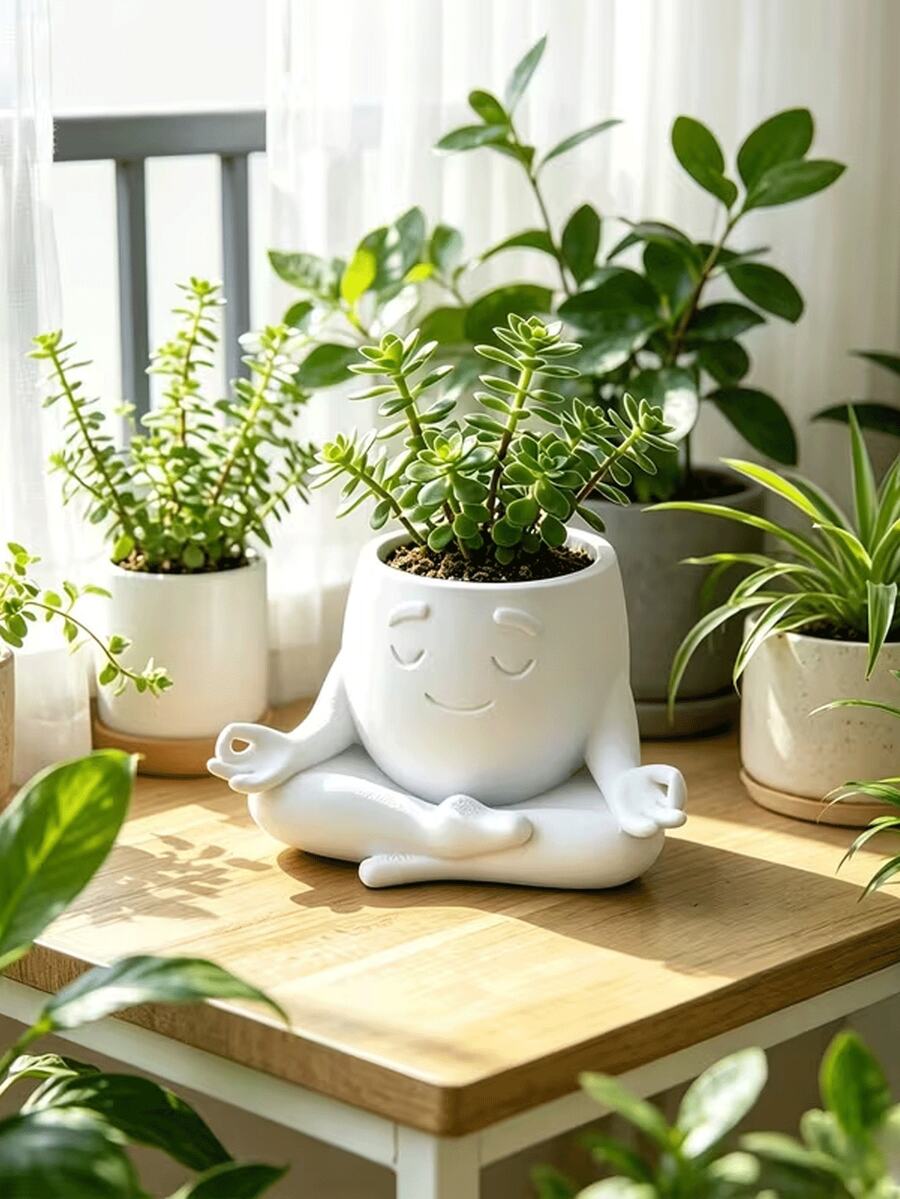 Meditation Figure Succulent Planter, Unique Design Interesting And Eye-Catching, Suitable For Planting Small Green Plants/Flowers/Succulents, Perfect For Plant Lovers And Creative Desktop Decor - Multicolor - View 1