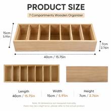 7-Compartment Wooden Desk Organizer For Paper Clips, Binder Clips, Pens, Cables, Glasses, Remote Controls And Small Accessories, Long Divided Storage Tray For Home Office, Study, Classroom, Vanity And Everyday Desktop Organization - Ginger - View 4