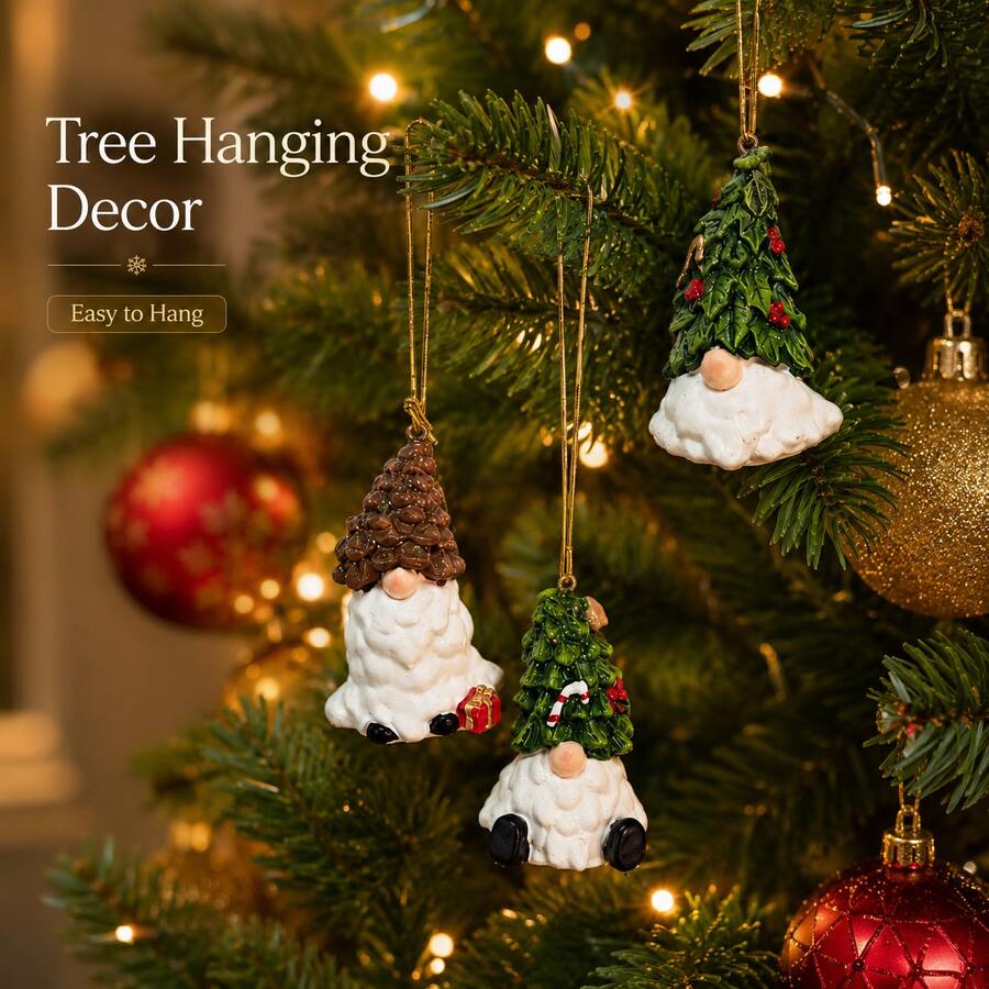 3pcs Christmas Gnome Resin Hanging Ornaments, Tree Hat Holiday Tree Decorations For Christmas Home Party Decor - View 1