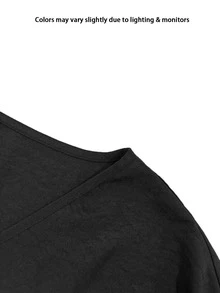 Damen Mode Schwarzes V-Ausschnitt 2 Stücke Set, beinhaltet Langarm-Top mit Bindung vorne und ausgestellter Midi-Rock, eleganter lässig-Stil, geeignet als Gast-Outfit - Schwarz - Übersicht 5