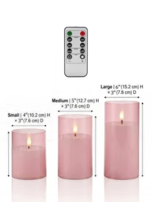 1件/2件/3件 LED蠟燭 有/無遙控器，LED柱狀蠟燭，無焰蠟燭，蠟燭加熱器，蠟燭燈，3D動態火焰電池供電蠟燭（不含電池），適用於節日、婚禮、禮物、壁爐、家居裝飾（粉紅色，3英吋 X 4英吋 5英吋 6英吋） - 粉色 - 查看 9