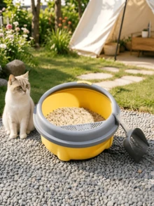 Semi-Enclosed Splash-Proof Litter Box Available In Three Colors, Equipped With A Sand-Leaking Pedal And Matching Litter Scoop, Easy For Cats To Enter And Exit, Simple To Clean, And Versatile For All Home Styles - one-size - View 4