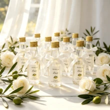 50 Pcs Mini Empty Transparent Bottles With Golden Cap, White Satin Bow And Olive Stickers, Containers For Wedding Favors In White, Baptism, Empty Bottles, Elegant Wedding Gifts - White - View 3