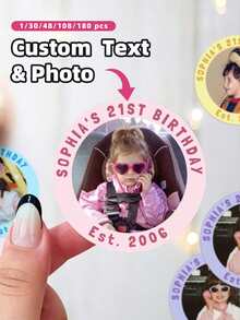 1/30/48/108/180 Pcs Personalized Photo Stickers, Birthday Gifts With Photo, 30th Birthday, Bachelorette Party, Girls Trip, Gift Tags, Party Decor, Handmade Crafts, Friends, Besties, College Dorm, Home Decor, Aesthetic, Thoughtful Gift, Waterproof Vinyl - Rose Red - View 1