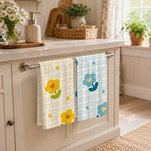 2/4/6pcs Set, Dish Towel, Vintage Floral Pattern Printed Towel, Microfiber Absorbent Cloth, Cooking And Baking Tea Towel, Dish Cloth, Cleaning Towel, Hand Towel, Tea Towel, Super Soft And Highly Absorbent, Kitchen Decor, Kitchen Accessories, Daily Necessities, Life Essentials. - Multicolor - View 2