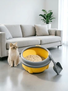 Semi-Enclosed Splash-Proof Litter Box Available In Three Colors, Equipped With A Sand-Leaking Pedal And Matching Litter Scoop, Easy For Cats To Enter And Exit, Simple To Clean, And Versatile For All Home Styles - one-size - View 3