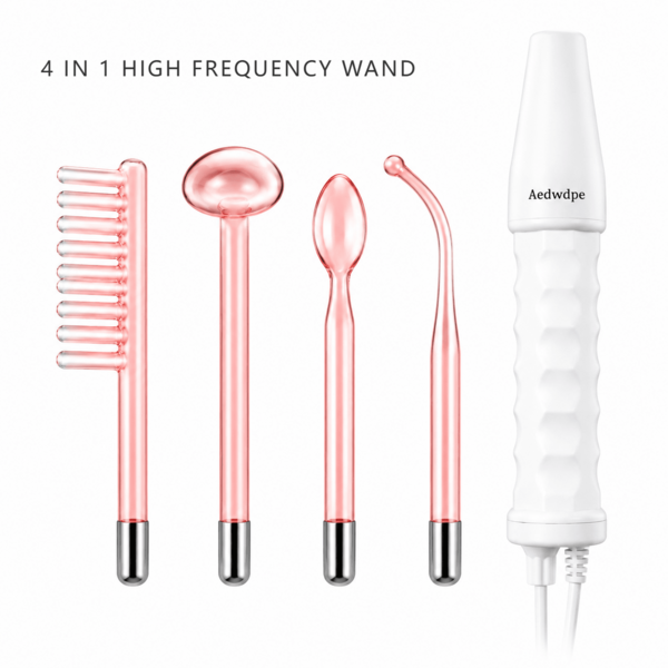 Aedwdpe 4 In 1 High Frequency Facial Wand, Glass Electrode Beauty Device With 4 Attachments, USB Rechargeable Home Facial Care Tool