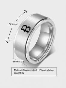 1件男士時尚不鏽鋼磨砂階梯經典戒指，字母A-Z，內徑1.82mm - 銀色 - 查看 25