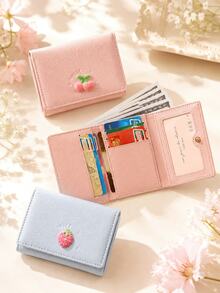 Fashionable Fruit Pattern PU Leather Wallet - Compact Zipper Credit Card Holder And Coin Purse, Snap Coin & Credit Card Pockets, Short Girl's Wallet, Korean Style Portable Cute Fruit Patchwork Purse, Travel Fashion Accessory - Multicolor - View 8