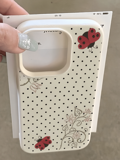 1件 白色瓢蟲波點極簡風個性化 TPU 防摔軟殼全包手機殼，適用於 Apple 17 16 15 14 13 12 11 Pro Max Air 及系列
