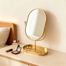 1pc European Style Bathroom Iron Art Rotating Metal Solid Color Desktop Portable Makeup Mirror, No Drilling Required - Multicolor - View 7