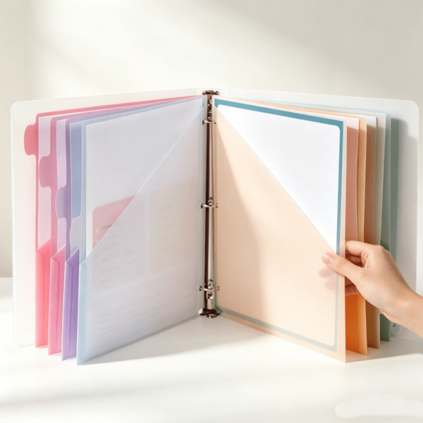 Cute Macaron Color 3-Ring Binder With Dividers, SMILE/HAPPY Elastic Band A4 File Folder, 8 Rainbow Index Divider Pages, Aesthetic Student School Paper Storage Binder, Portable Office Document Storage Binder