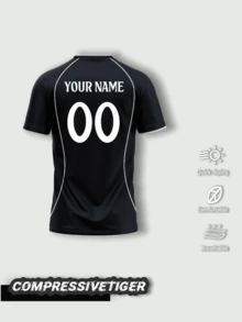 Atasan Olahraga Pria Warna Hitam, Dapat Disesuaikan Nama, Nomor, dan Logo Tim, Cepat Kering, Bernapas, Menyerap Keringat, Pakaian Atletik Performa Tinggi untuk Sepak Bola - Hitam - View 2